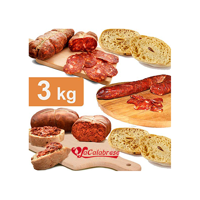 3 kg di salumi calabresi 1 kg di soppressata + 1 kg di salsiccia + 1 kg di nduia + OMAGGIO