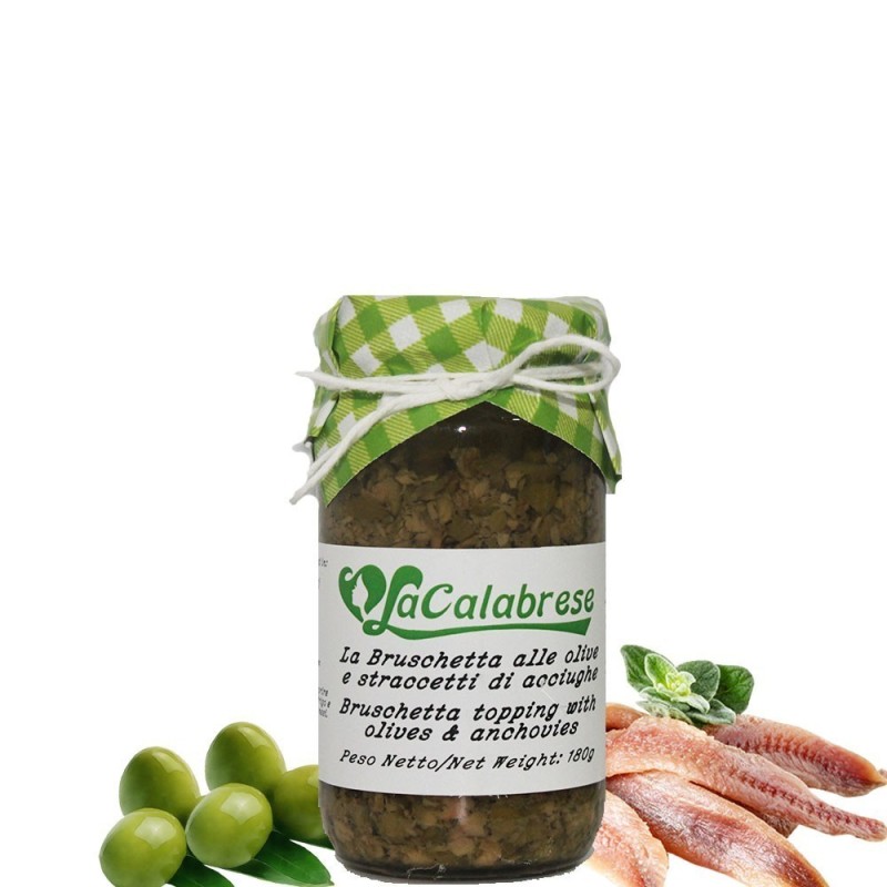 Bruschetta mit Oliven und Sardellenstreifen in Olivenöl 180 g