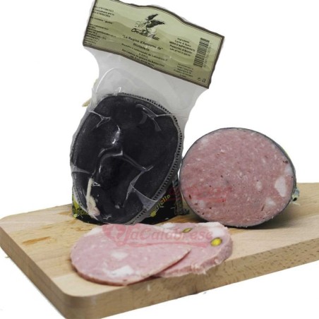 Handwerklich hergestellte kalabrische Mortadella von schwarzen Aspromonte-Schweinen 500/600 g